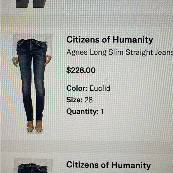 Citizens Of Humanity Agnes Long Slim Straight Leg Jeans Size 28 Euclid